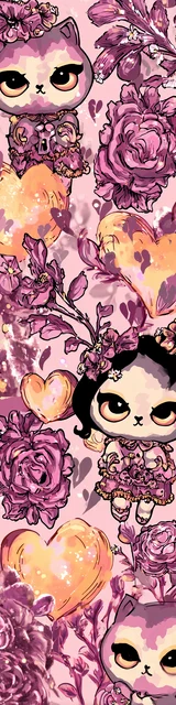 Free kawaii cats bookmark featuring cats surrounded by flowers and hearts